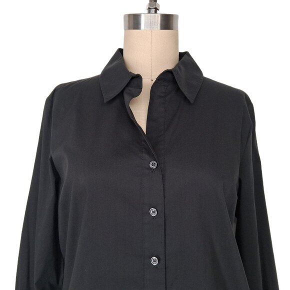 Tahari Black Button Front Shirt French Cuffs Pick Stitch Tailored Stretch SZ M - Picture 2 of 13